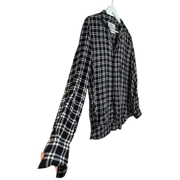 Frank & Eileen Black and White Modal Plaid Button Up Long Sleeve Top Size Medium - Picture 4 of 12